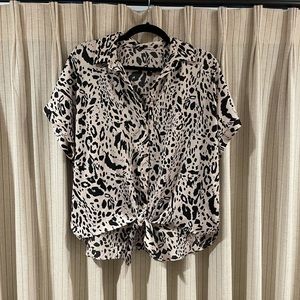 Cheetah print tie blouse